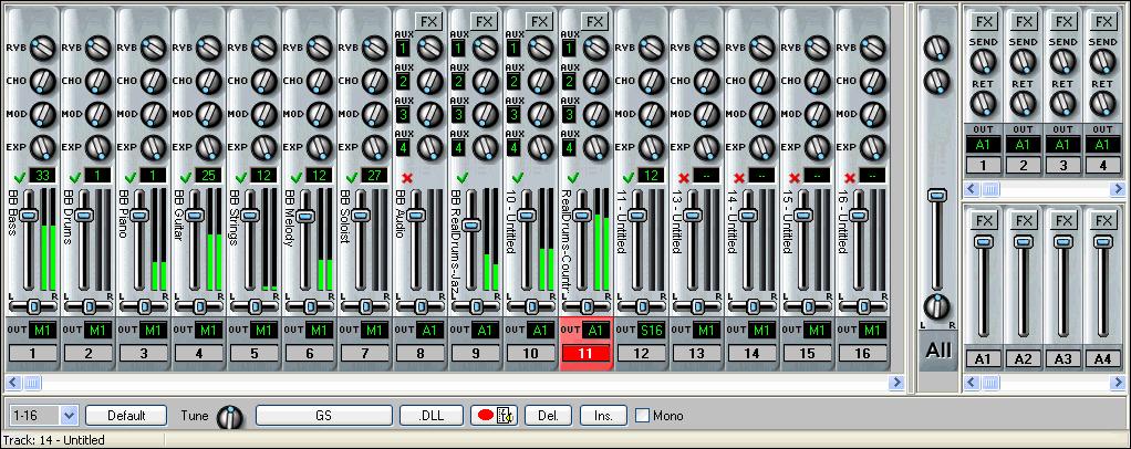 Overview Chapter 11: Mixer Window The Mixer window provides real time control of volume and effects. You can launch it with the toolbar button or by typing ALT+W 8.