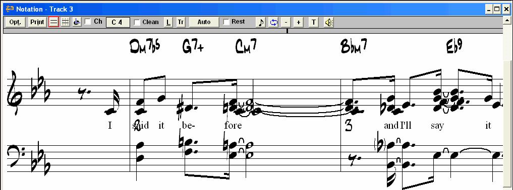The Standard Notation mode displays the notes as regular music. Editable Notation mode will display standard notation but allow you to edit the notation.