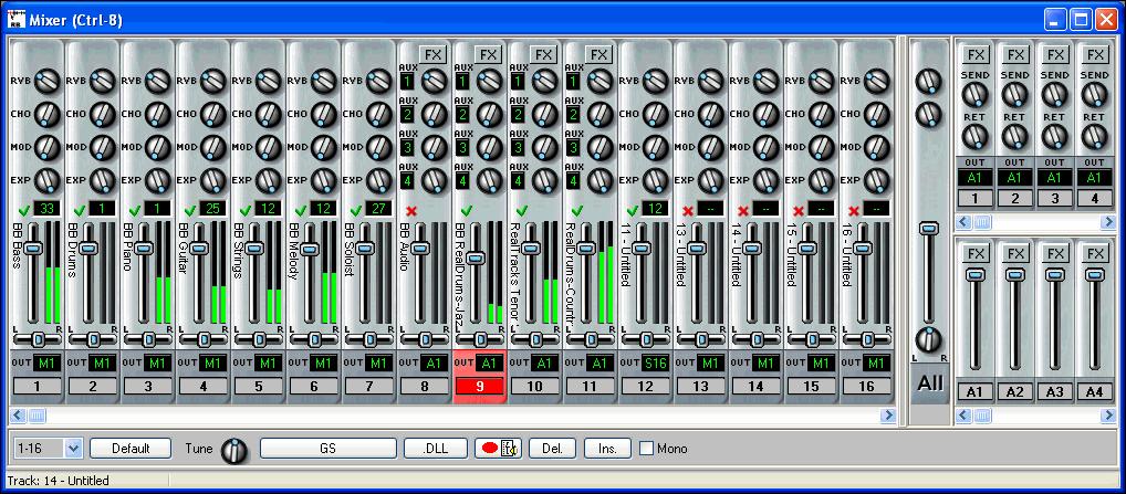 Mixer Window The Mixer window provides real time control of effects and track volumes. You can launch it by typing ALT+W 8.