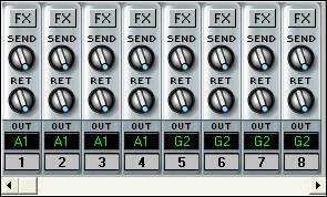 - \the [FX] button opens the DirectX/VST Window where up to four real time effects can be inserted into the track.
