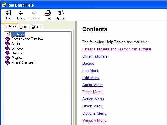 Contents This tab will access the help file and display