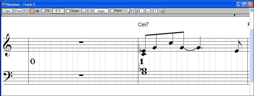 In this notation window notes can be inserted or deleted, and dragged and dropped. By right-clicking on any note head all parameters of the note can be edited and symbols and text can be added.