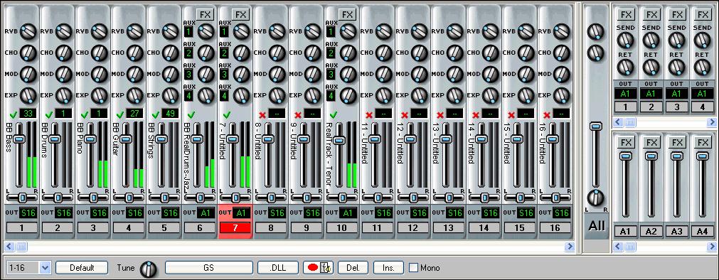 With its own real time effects and support for all other DirectX and VST plug-ins, the RealBand mixer is a powerful production tool.