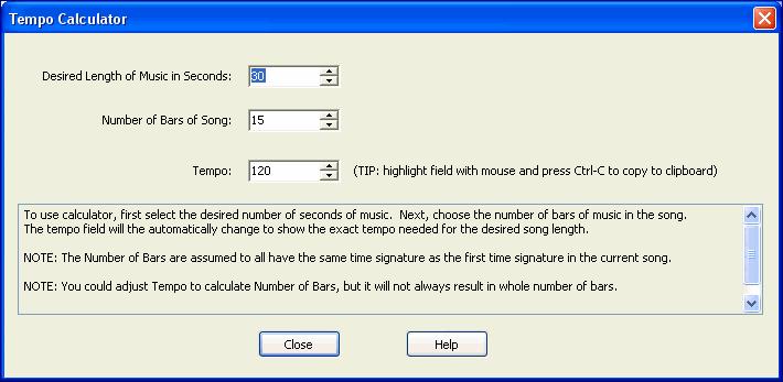program calculates the third variable for you. So, for example, if you need a piece of music lasting 60.