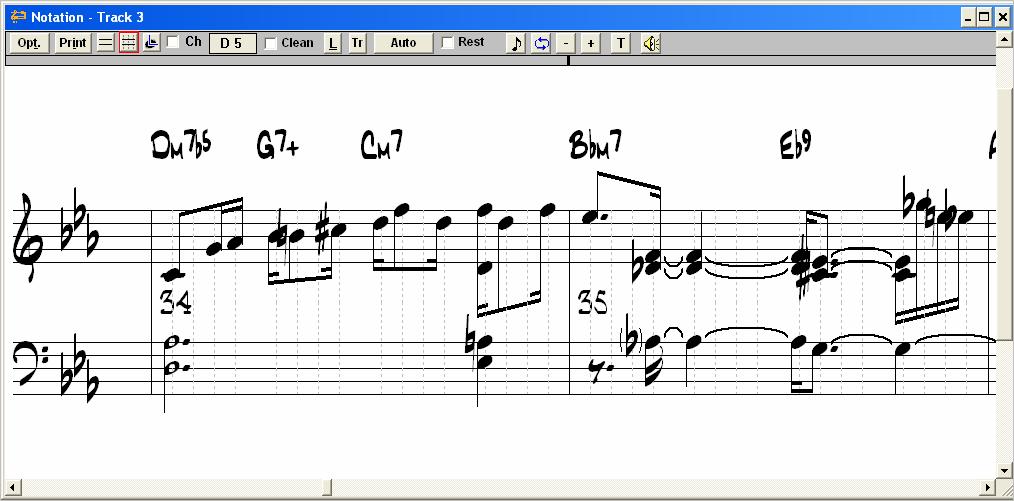 Editable Notation window in 16th note (even) resolution. Moving Notes (Drag and Drop) To move a note, move the mouse cursor over an existing note and then click and hold the left mouse button.