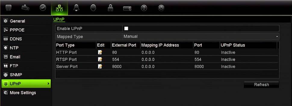 Automatic mapped type: The NVR automatically uses the free ports available that were set up in the Network Settings menu.