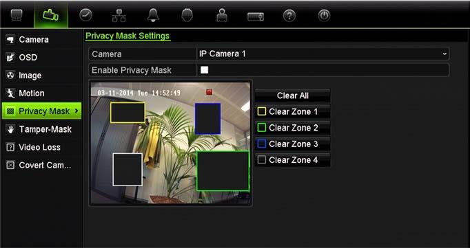 4. Set up the mask area. Up to four areas can be set. Using the mouse, click and drag a privacy-mask box in the camera view window over the desired area.