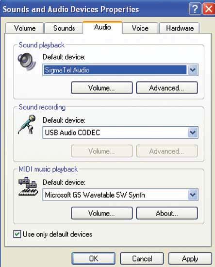 Setting up your PC (with Windows XP) to work with your USB Turntable 5. Next, select the Audio tab.