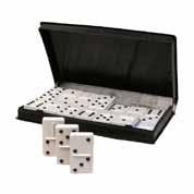 75 Raised Dot Dominoes Plastic double sixes set with raised black dots on a white background.
