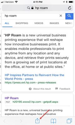 9. Select the document and select Print. Send print jobs from an ios device to the HP Roam cloud NOTE: These steps will vary depending on the application from which the user is printing. 1.