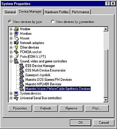 Figure 3. Double-click Sound, video and game controllers on the Device Manager tab in the System Properties dialog box. 3. Click the entry for your sound card and click Remove. 4.