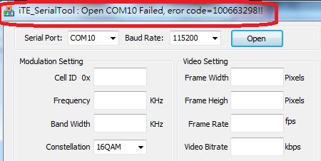 If it fails to open the COM port, it shows the following message on the caption bar. Please check if the USB UART Port is currently open by any other UART terminal application.