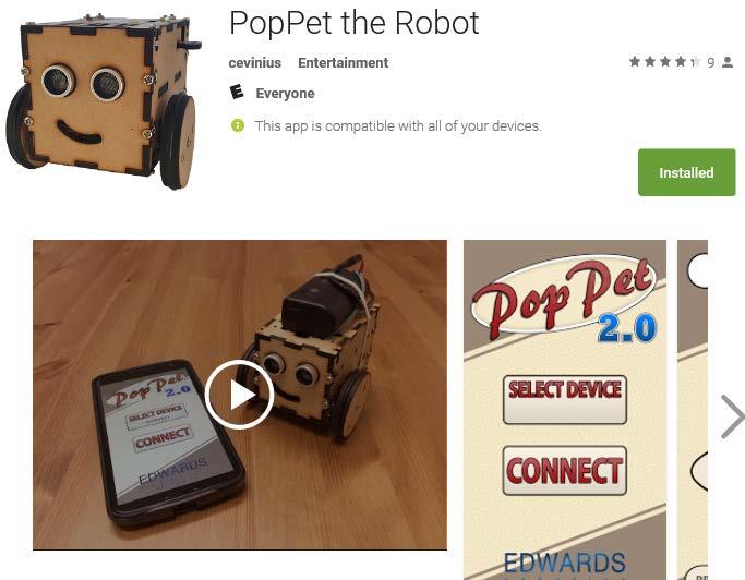 Sample 1: PopPet After wiring your robot you just need to do these two steps. Step 1: Install the free app on your Android based device https://play.google.com/store/apps/details?id=com.cevinius.