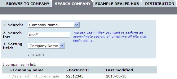 5. Click SEARCH. à The search result is shown below the search field. The result is displayed in the form of a list of the companies that match the search criteria.