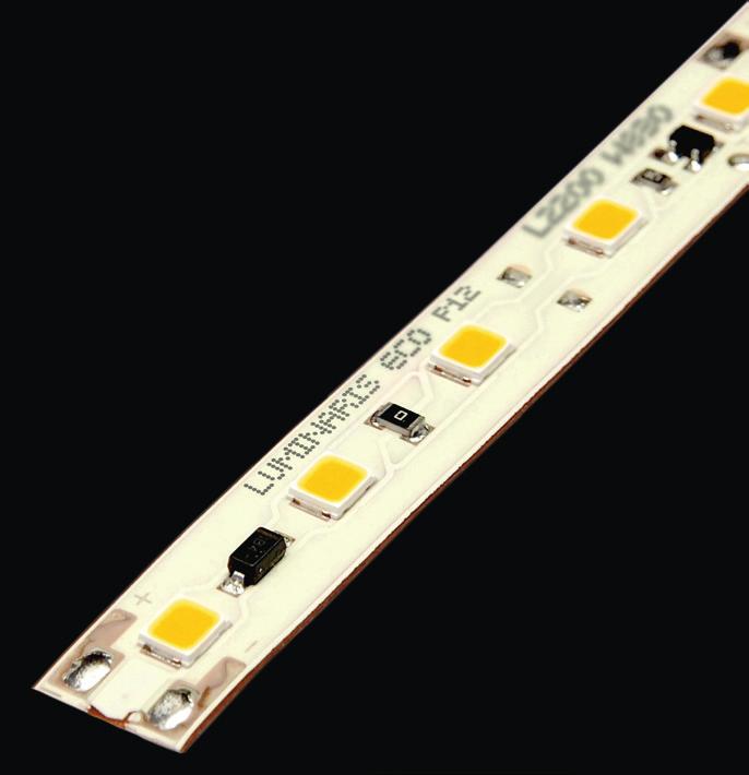 24 V, flexible LED strip with reflective, white surface and 3M adhesive tape on the back. Designed for applications that require a homogeneous line of light.
