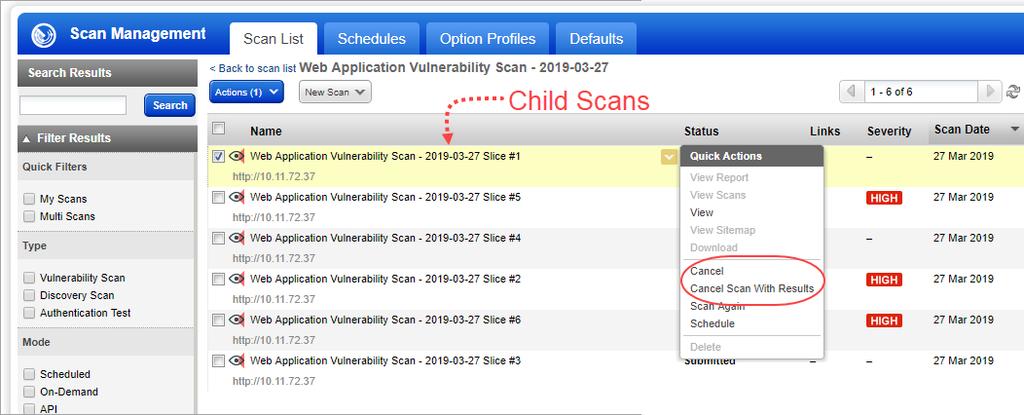 Cancel Scan Support for Child Scans You can now cancel an unfinished child scan in a multi-scan.