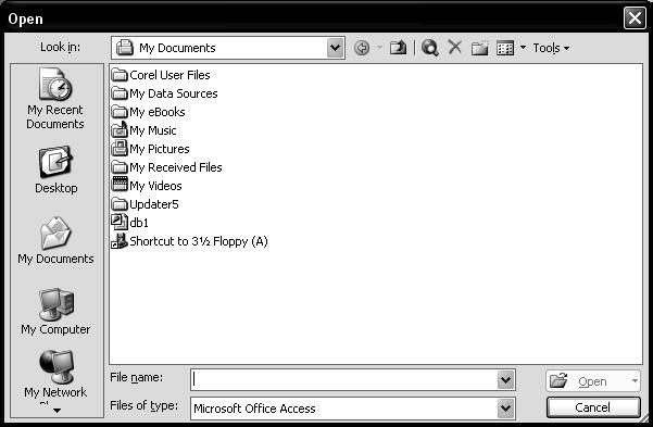 4 Microsoft Access 2003 - Beginning On the right side of the window, notice the Getting Started task pane. At the top of this task pane are several options for receiving help.