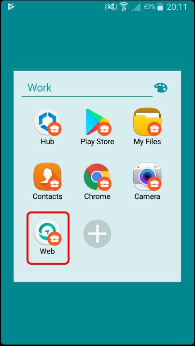 Return to your testing Android device and confirm that the Workspace ONE Web application has downloaded and displays as a Work app.