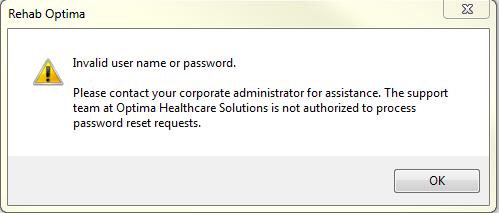 *NOTE* Optima Healthcare Solutions support cannot reset your password.