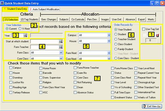 Student Data Entry Selection tab The Quick Student Data Entry view is a useful tool to quickly edit pre-existing 