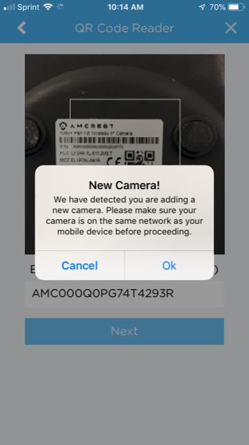 automatically detect that a new camera is being added. Tap on OK to continue.