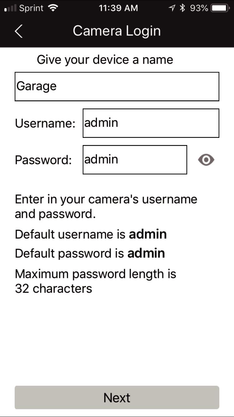 ) and provide the username and password for your camera. The default username and will be admin.
