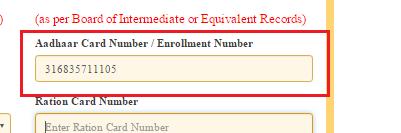 provided as shown below. For example, if the Aadhaar Card Number is 499999999999, the same has to be entered.