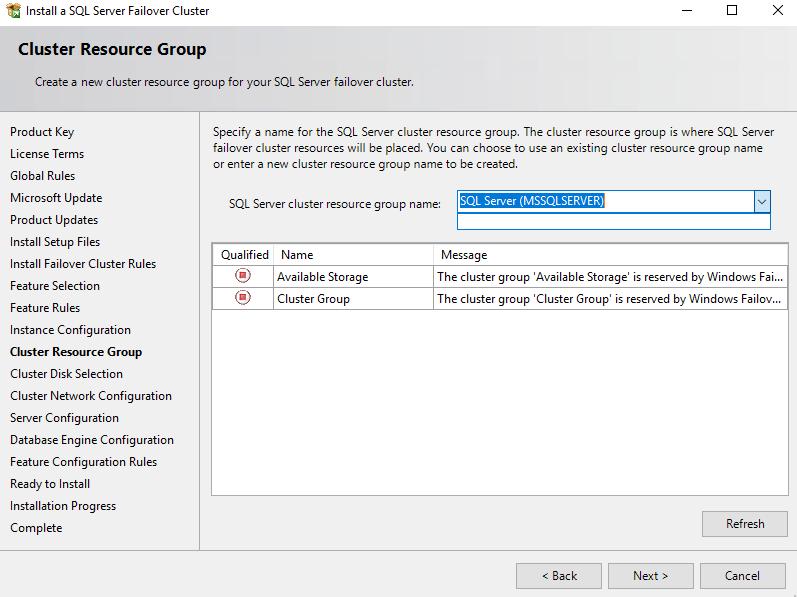 10. On the next page, leave the SQL Server resource group name by default.