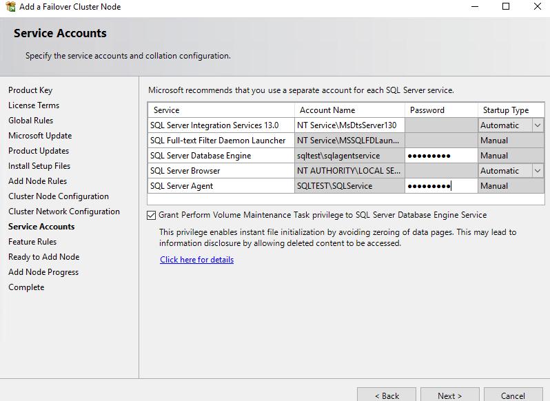 25. On the next window, add the password for SQL Server and Agent service account and
