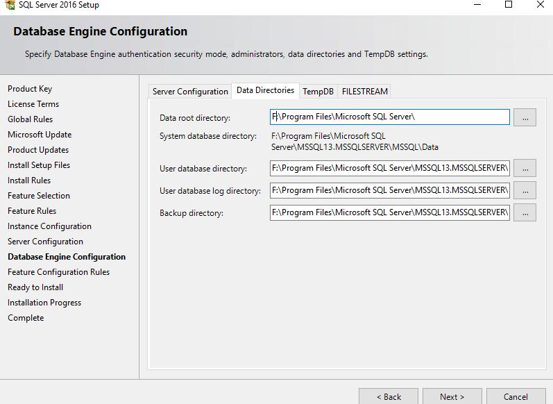 30. On the Database Engine Configuration page, in the Server Configuration tab, select mixed mode authentication and