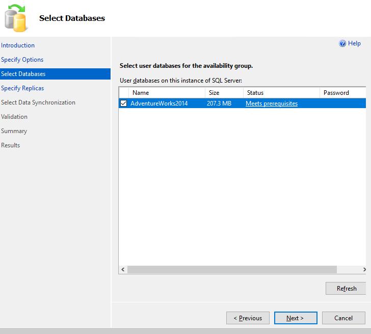 55. The Select Databases tab allows you selecting the databases which you want to put under this Availability group.
