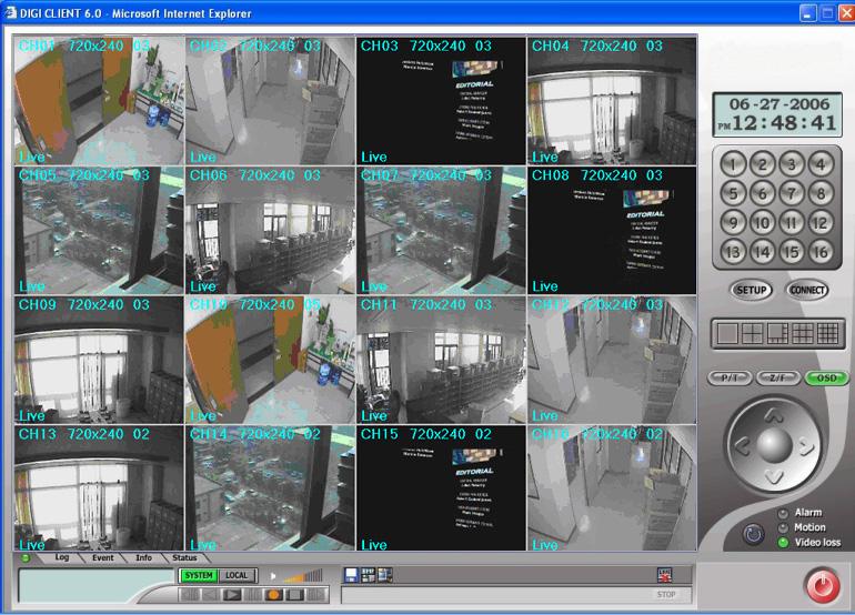 Web Client - Main Window Web Client - Main Window 1 12 11 10 9 8 7 2 6 1. Channels Window - Displays Active Cameras. Inactive cameras or unavailable channels will be displayed in blue. 2. Detail Tabs - Displays system information (Logs, Events, System Info.