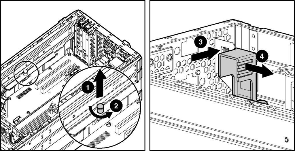 Installing the Server Blade and Options 9. Lift the system board tray release latch (1) and turn it to unlock the system board tray from the chassis (2). 10.