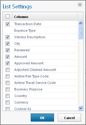 Section 2: Manage the Process Reports View Manage the Expense List Columns Expense columns may be added, removed, or rearranged for viewing in the expense list section of the Process Reports page.