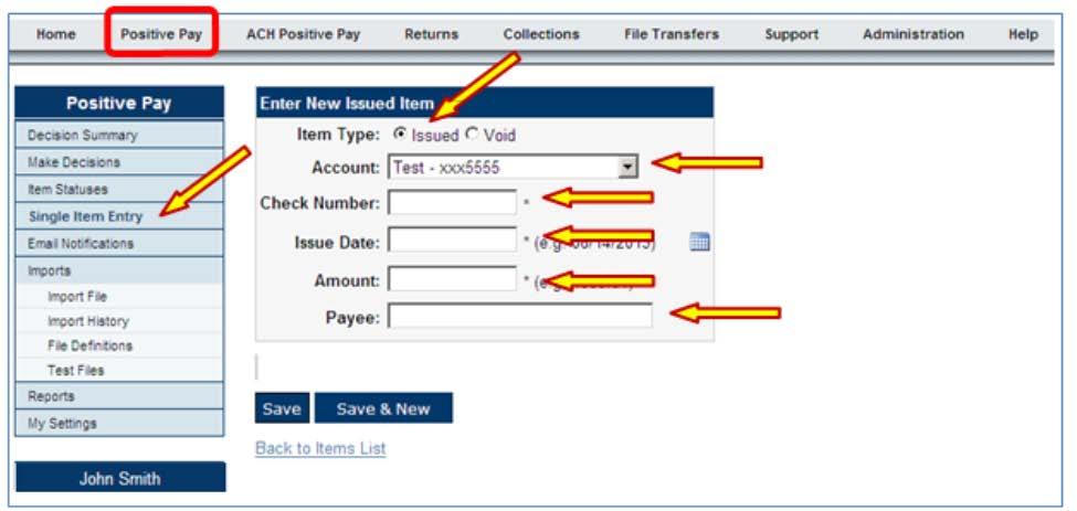 Enter the amount. Enter the payee (optional if Payee Match is not activated).