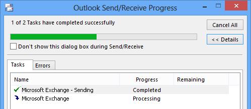 Outlook 2013 Open Learning Exercise 9 - Continued Note: The Send/Receive All Folders button can be used to force Outlook to send any waiting messages (if this does not occur automatically). 5.