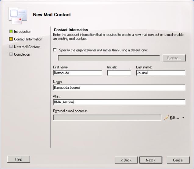 4. Click Edit to the right of the External e-mail address ﬁeld, and in