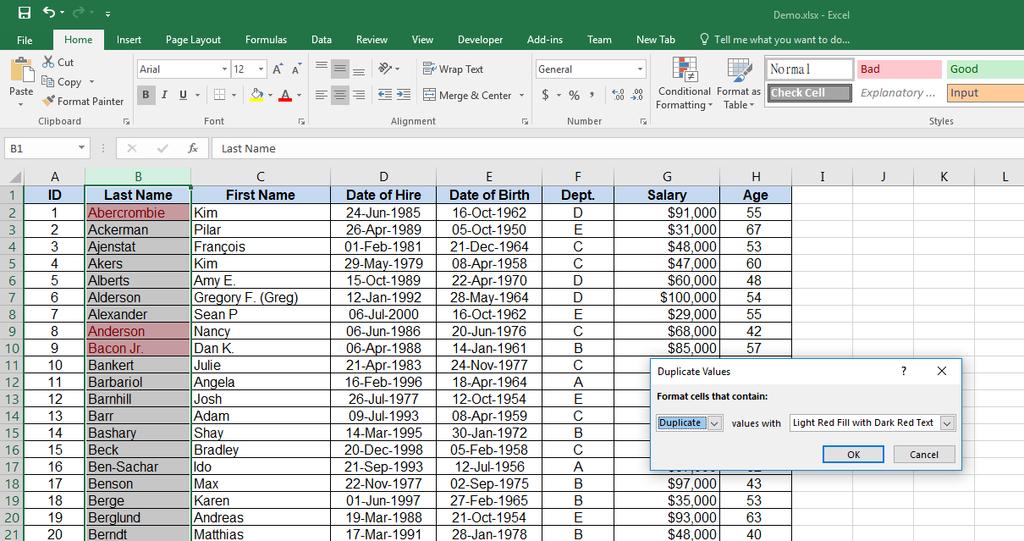 For example, if the same number appears in the Product ID column and in the Price column, Excel highlights it even though it isn't really a duplicate. 2.