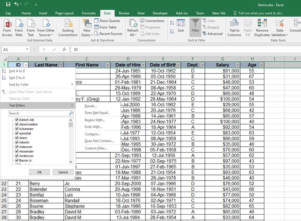 3.1.3 Start Filtering Data Suppose your worksheet contains customer sales data.