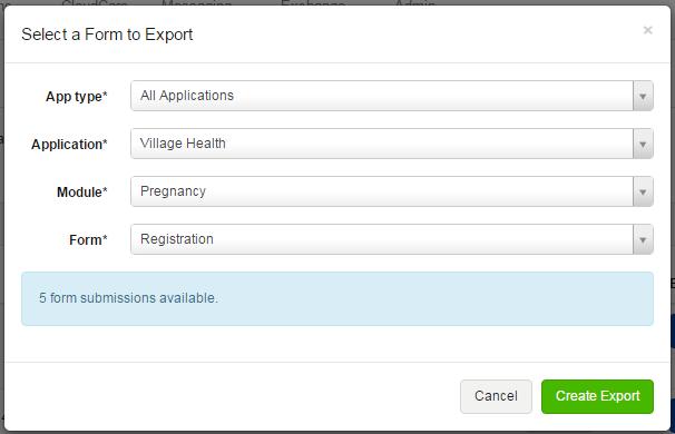 form: Click "Create Export" to navigate to that