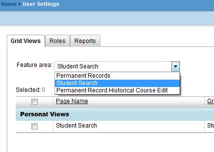 2. In the Feature area drop-down list, select Student