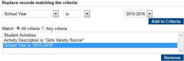 Select criteria, such as Activity