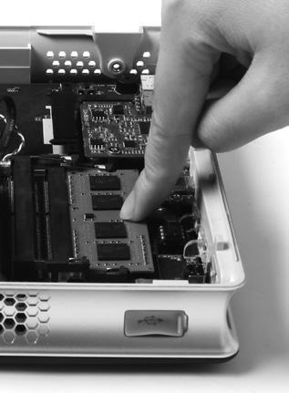 Installing a memory module 1. Locate the SO-DIMM memory slots and insert a SO-DIMM memory module into the slot at a 45 degree angle.