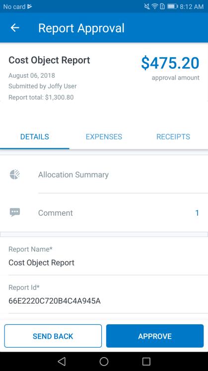Android 1) When ready to approve an expense report, tap Approve.