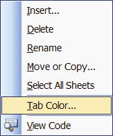 Name Sheet3 as: Supply Costs Color Coding Tabs You can also color code your tabs for easier identification. 1. Right-click on the Q2 tab and choose Tab Color from the menu 2.