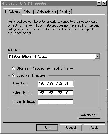 Configuring Client TCP/IP 6. In the Adapter dropdown list, be sure your Ethernet adapter is selected. 7.