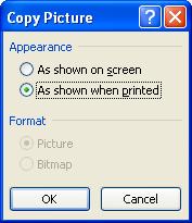 Choose As Shown When Printed. Switch to Word with Alt+Tab From the Word Home tab, select Paste -- Paste Special Picture (Windows Metafile).