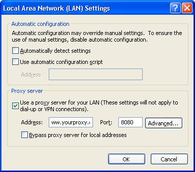 server, check the option Use a proxy server for your LAN, then enter your proxy address and port number. (You may ask your network support staff for information) 5.
