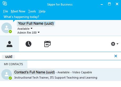 Adding a single contact or group contact To add a single contact Type the uuid, or the first portion of the UofM email address, of the person you would like to add as a contact to Skype for Business