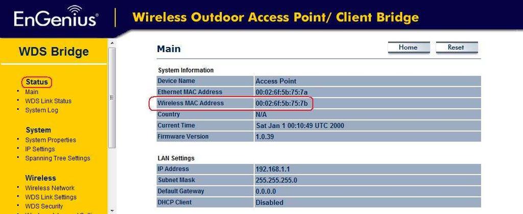 Wireless MAC Address Recording the Wireless MAC Address is VERY IMPORTANT when configuring WDS.